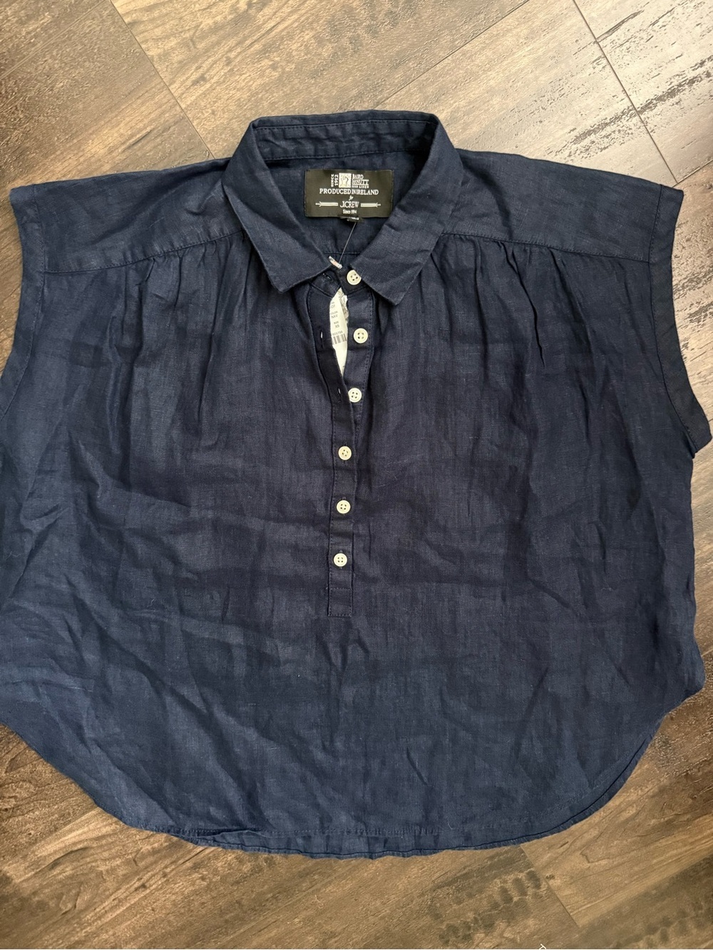 NWT J.Crew Baird McNutt Irish Linen Navy Popover Top XS Collared - Picture 3 of 10